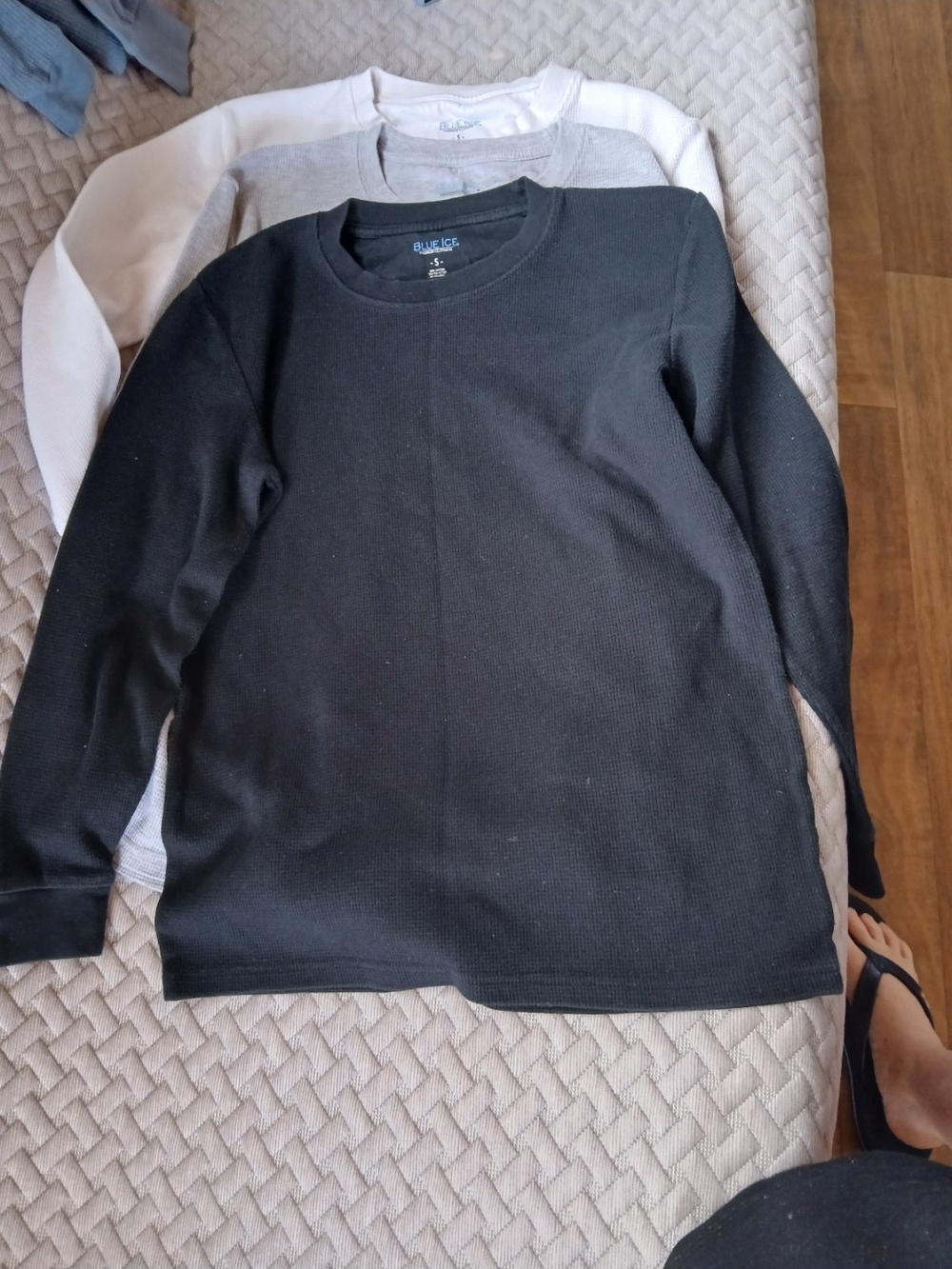 Black Thermal Long Sleeve Top - Classic Crewneck